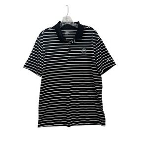 Men's L Nike Golf Standard Fit Dri-fit Black White Stripe Polo The Memorial Logo